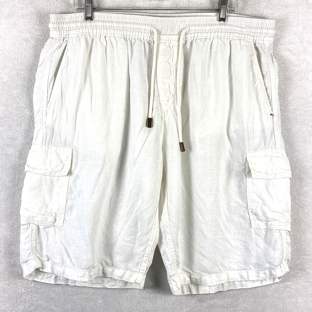 Vilebrequin Shorts Men XXXL White Baie Cargo Linen Preppy Beach Resort Summer